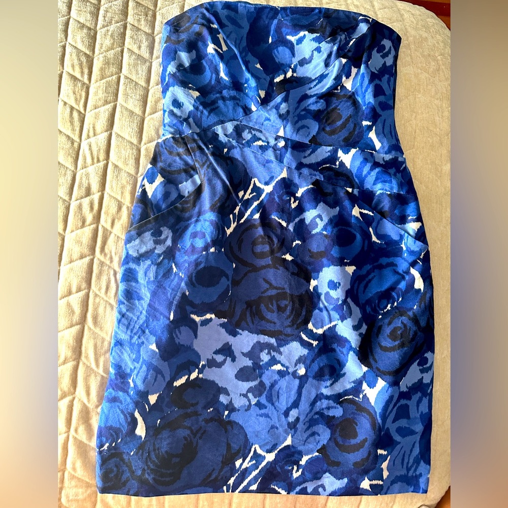 Ann Taylor Blue Floral Strapless w Pockets NWOT